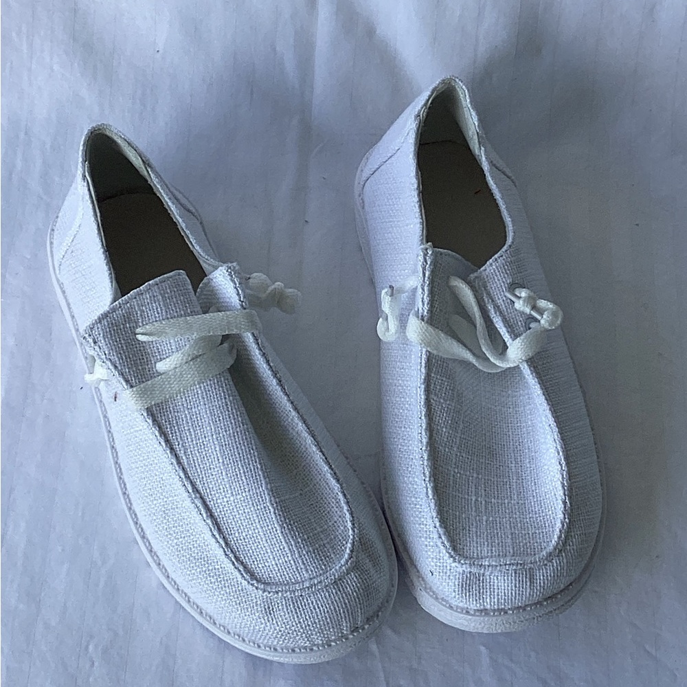 NEW White cloth loafers, never worn